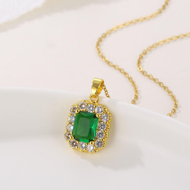 18KG emerald pendant chic stainless steel chain necklace