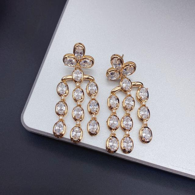 925 needle color cubic zircon tassel copper earrings