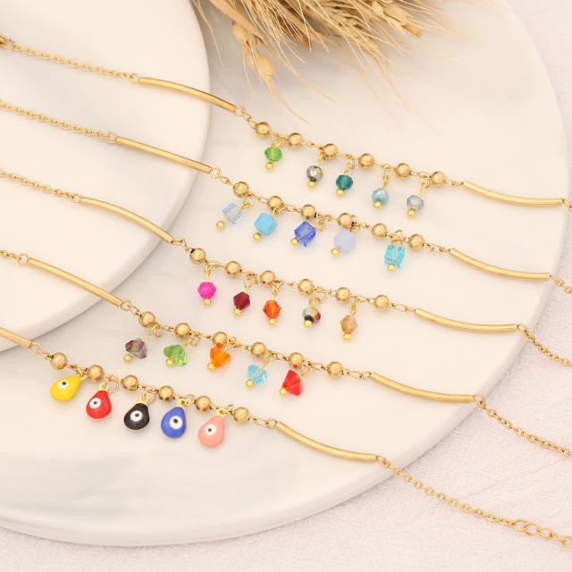 Creative color enamel evil eye charm stainless steel bracelet