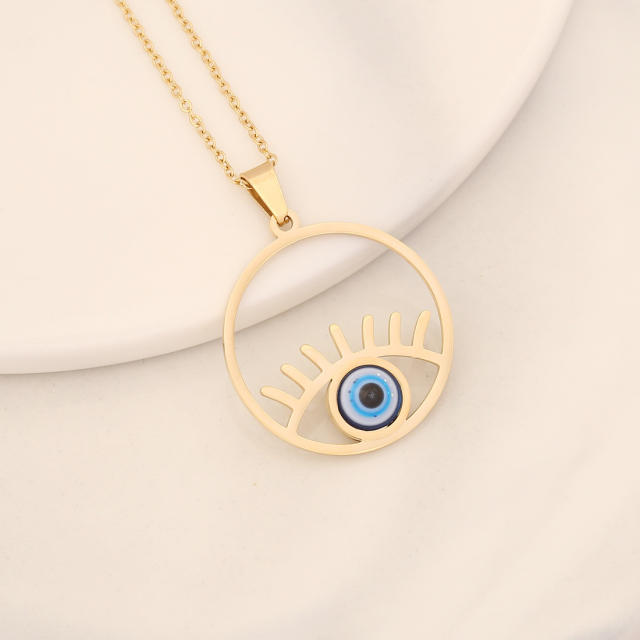 Personality enamel evil eye pendant stainless steel necklace