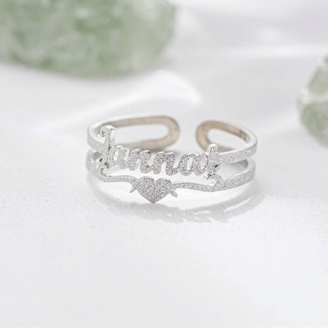 Personality custom heart name frost stainless steel rings