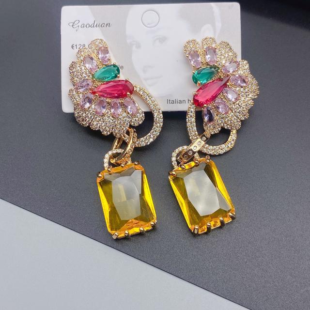 925 needle luxury color cubic zircon pave setting copper earrings