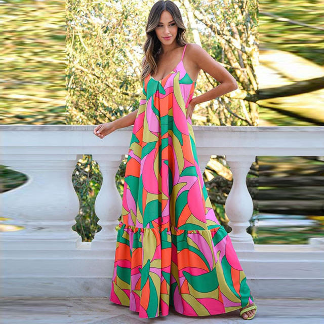 Summer design color pattern maxi beach dress