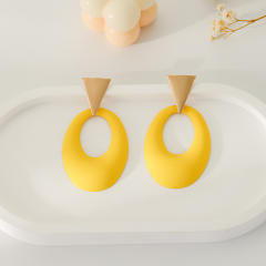 Yellow color geometric circle painting earrings