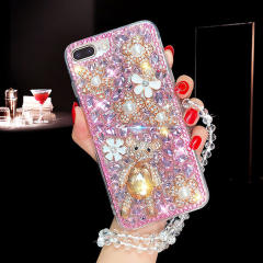 Luxury color rhinestone pave setting diamond bear phone case