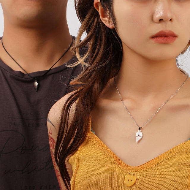Creative heartbeat couple matching heart necklace