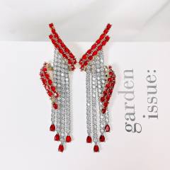 Luxury pave setting cubic zircon tassel copper earrings
