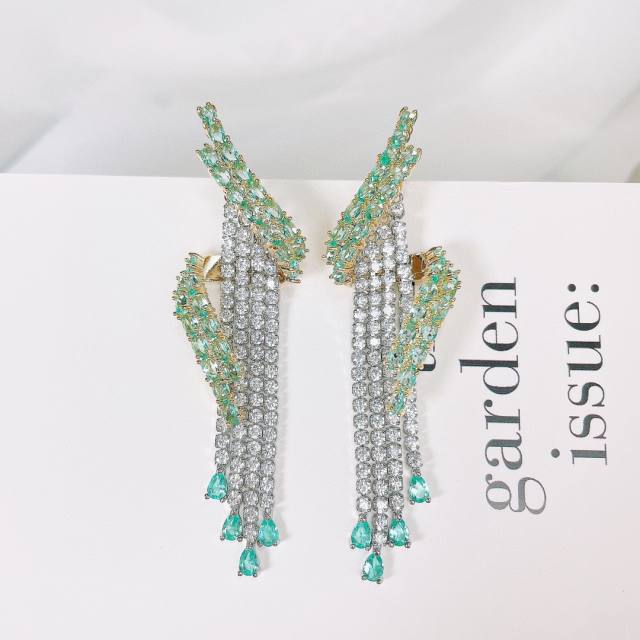 Luxury pave setting cubic zircon tassel copper earrings