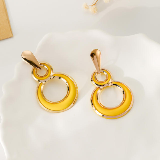 Yellow color painting geometric circle alloy earrings