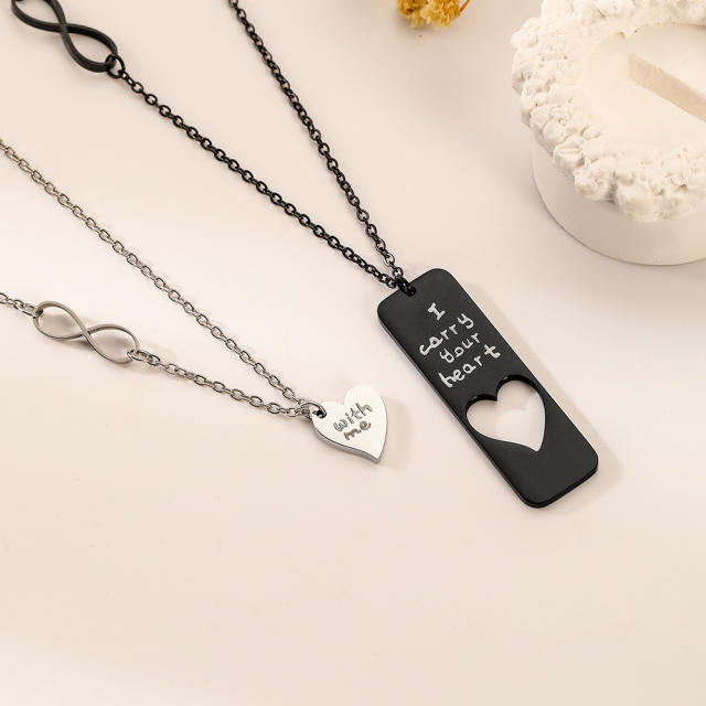 Personality stainless steel heart matching couple necklace