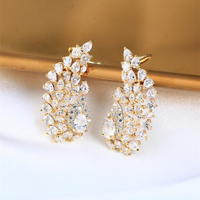 Delicate cubic zircon statement angel wing copper studs earrings