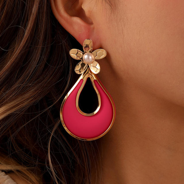 Occident fashion colorful hollow drop alloy flower earrings