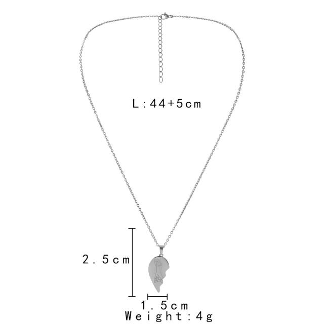 Concise stainless steel matching heart couple necklace