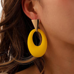 Yellow color geometric circle painting earrings