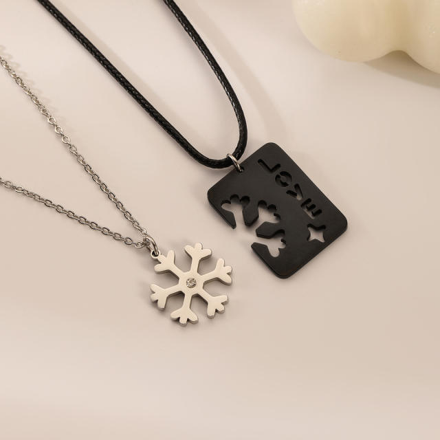 Stainless steel snowflake couple matching necklace