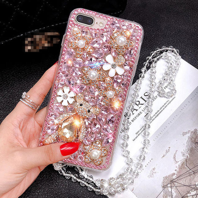 Luxury color rhinestone pave setting diamond bear phone case