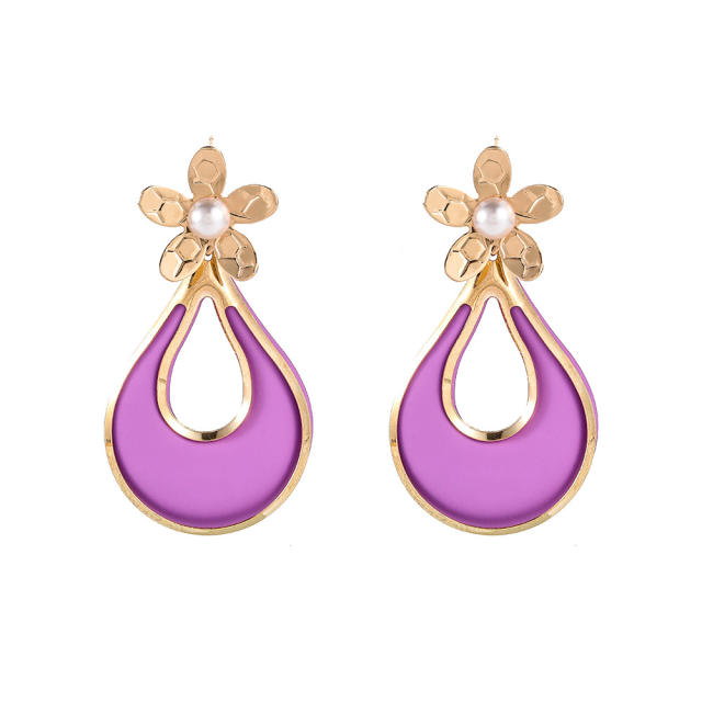 Occident fashion colorful hollow drop alloy flower earrings