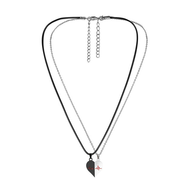 Creative heartbeat couple matching heart necklace