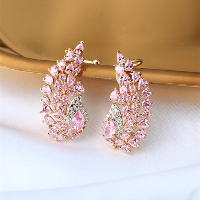 Delicate cubic zircon statement angel wing copper studs earrings