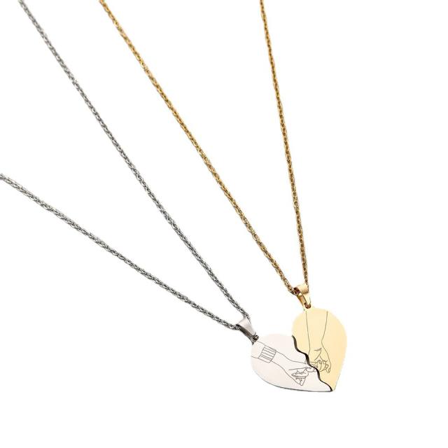 Concise stainless steel matching heart couple necklace