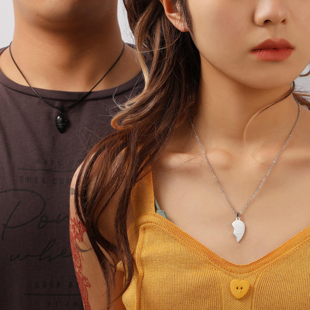 Creative heartbeat couple matching heart necklace