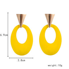 Yellow color geometric circle painting earrings