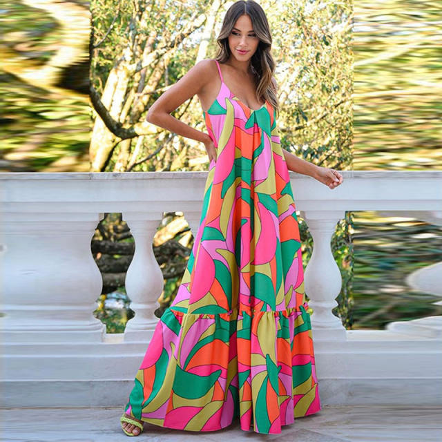 Summer design color pattern maxi beach dress