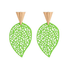 Fresh green color painting hollow leaf earrings