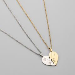 Concise stainless steel matching heart couple necklace