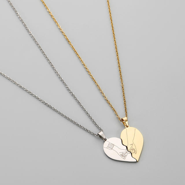 Concise stainless steel matching heart couple necklace