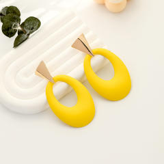 Yellow color geometric circle painting earrings