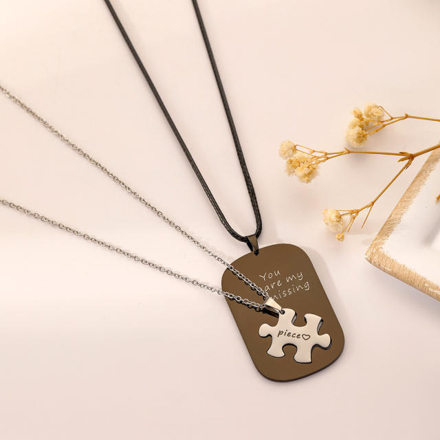 Hiphop stainless steel lock couple matching necklace