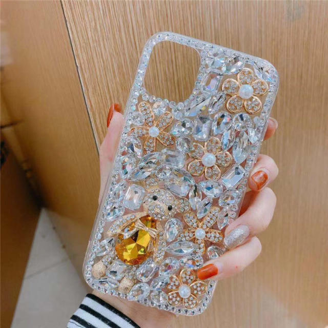 Luxury color rhinestone pave setting diamond bear phone case