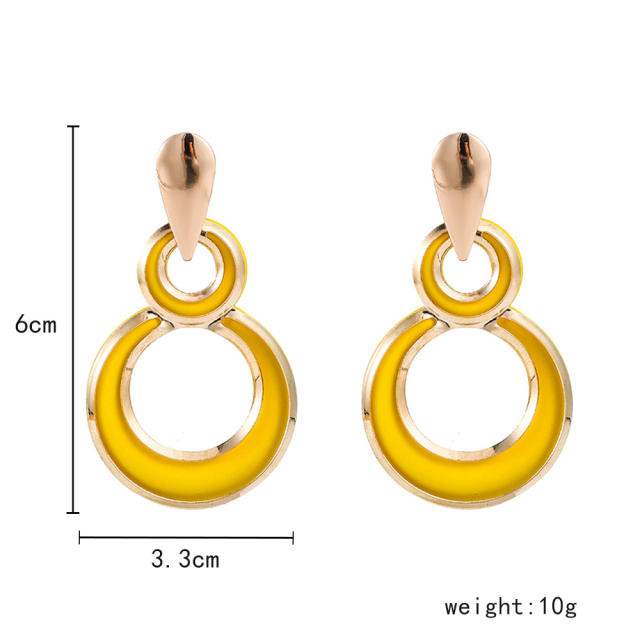 Yellow color painting geometric circle alloy earrings
