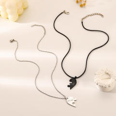 Concise stainless steel matching heart couple necklace