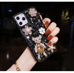 Luxury color rhinestone pave setting diamond bear phone case