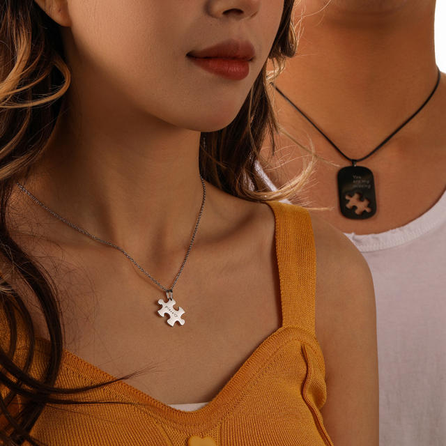 Hiphop stainless steel lock couple matching necklace