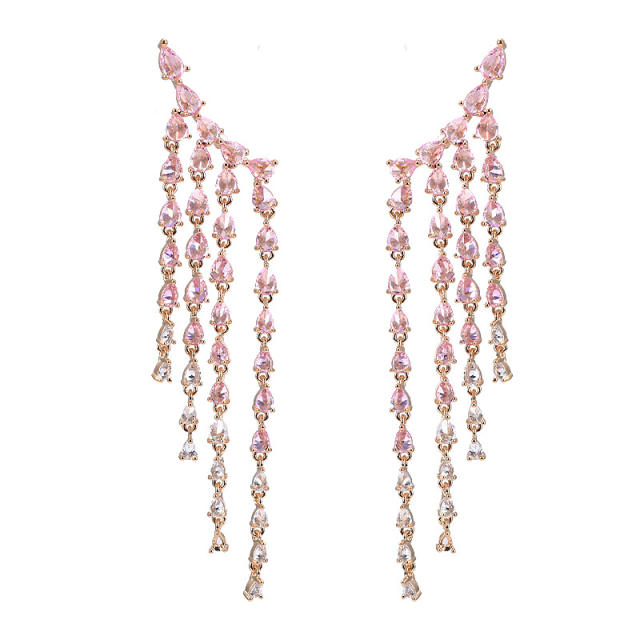Elegant color cubic zircon statement tassel earrings for women