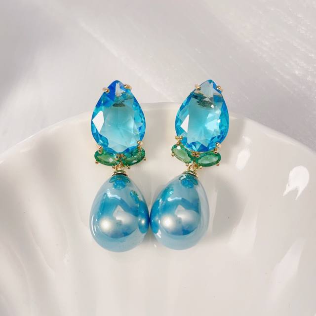 Elegant drop cubic zircon pearl copper earrings