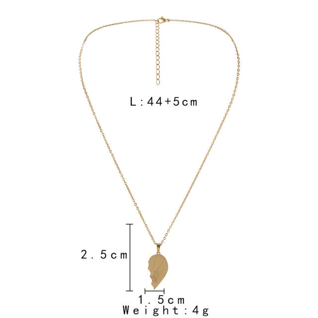Concise stainless steel matching heart couple necklace