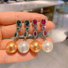 Elegant color cubic zircon pearl dangle earrings
