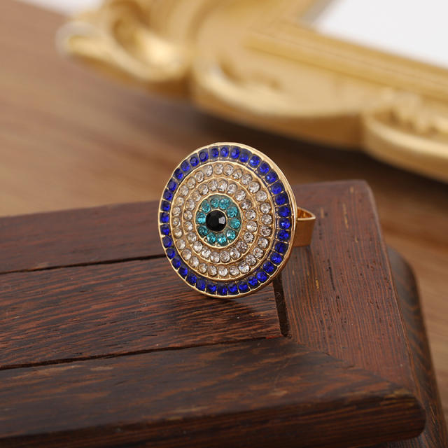 Hot sale rhinestone pave setting evil eye alloy rings
