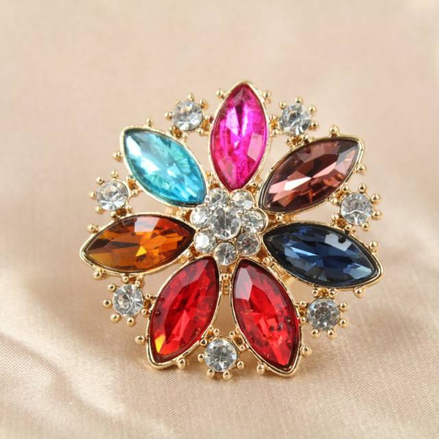 Creative color glass crystal statement flower elastic rings