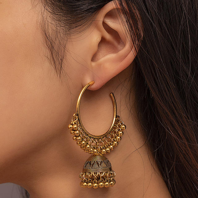 Vintage natural trend bead tassel geometric earrings