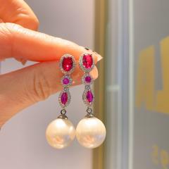 Elegant color cubic zircon pearl dangle earrings