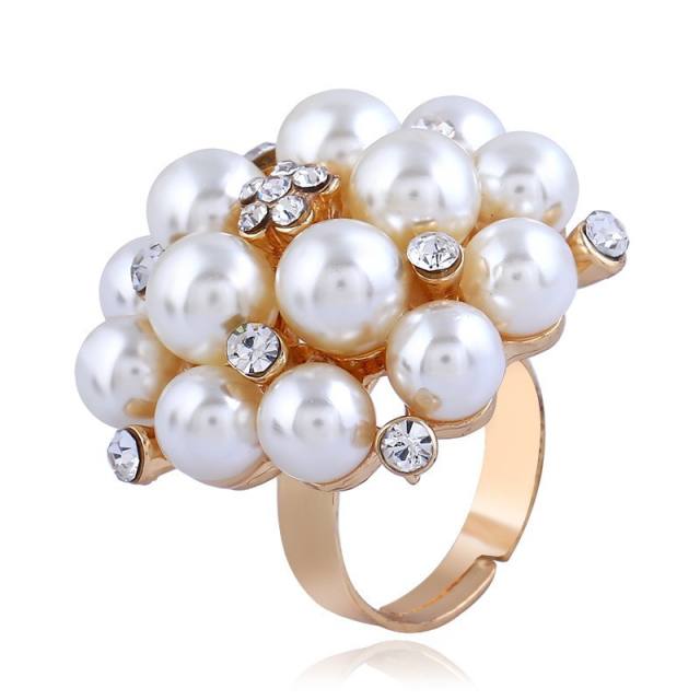 Amazon hot sale pearl bead flower alloy adjustable rings