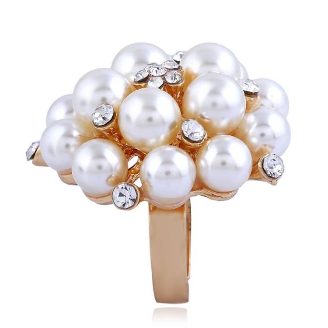 Amazon hot sale pearl bead flower alloy adjustable rings