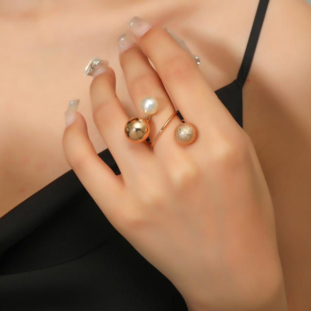 Korean fashion alloy bead personality adjustable rings