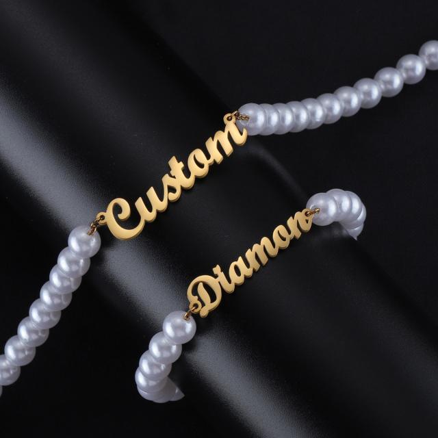 INS pearl bead custom name necklace