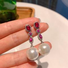 Elegant color cubic zircon pearl dangle earrings